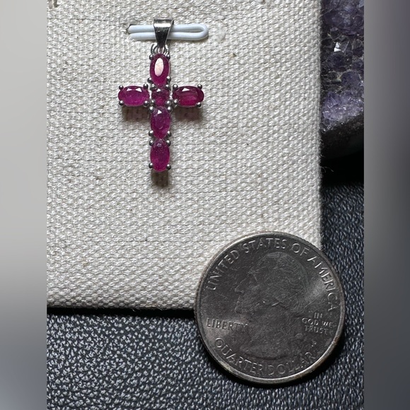 Natural Ruby 925 Sterling Silver Cross Pendant - Picture 5 of 9